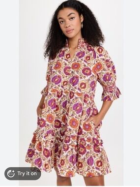 Figue Halima Floral Vine Dress - White with Orange & Purple sz S